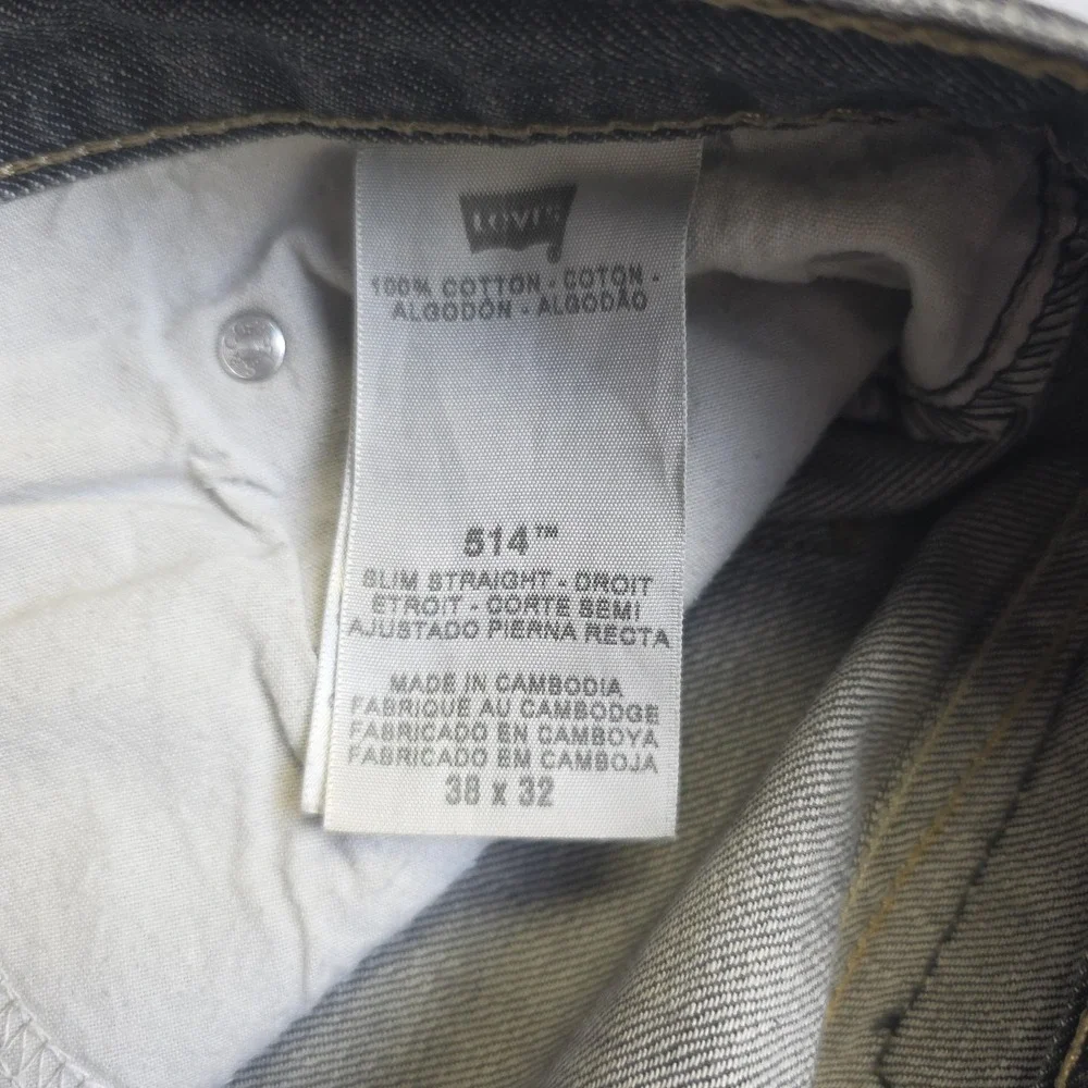 Levis 514 Jeans Mens 38x32 Faded Black Gray Wash Slim Straight Mid Rise Baggy